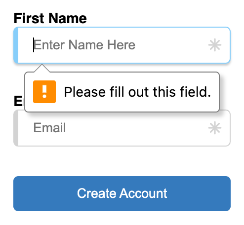 Basic form with name and email and required indicator with error state