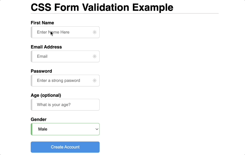 Basic form with validations animated