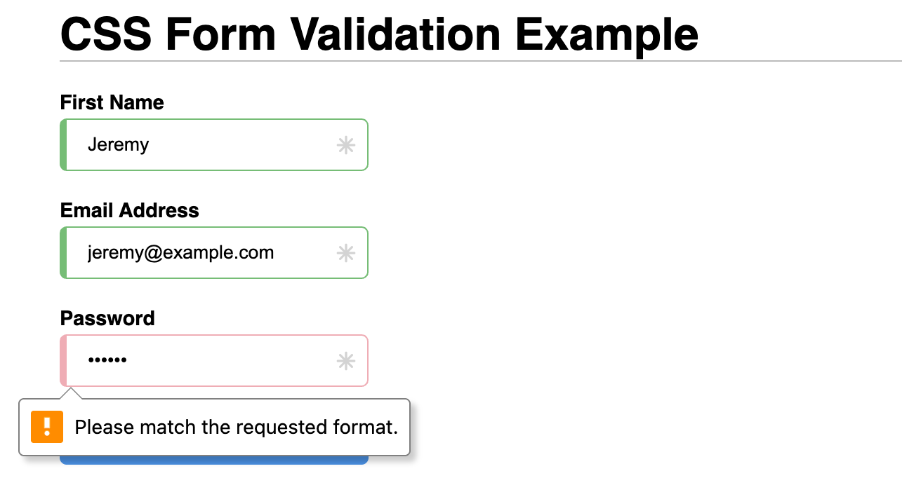 Basic form with unhelpful error state on password