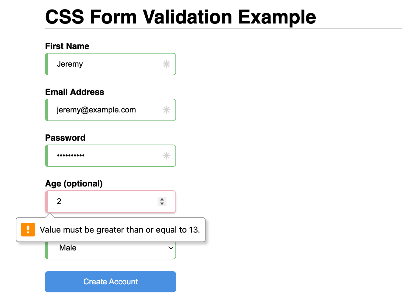Basic form with validations